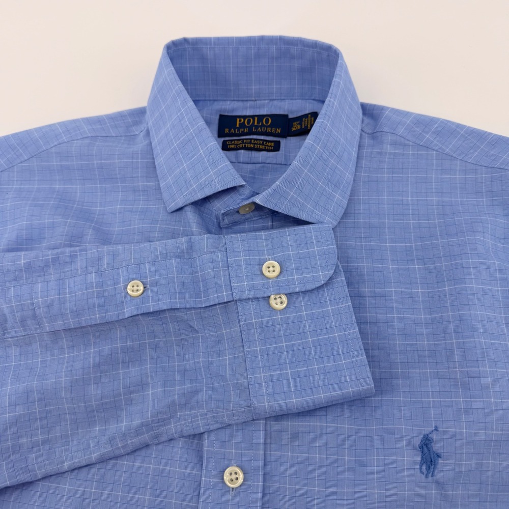 Polo Ralph Lauren Shirt Mens 15.5 34/35 Medium Blue Classic Fit Easy Care Cotton
